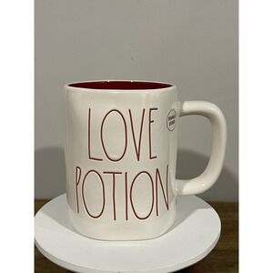 Rae Dunn LOVE POTION Double Sided Mug 18 Oz Ceramic White Red Lettering NEW